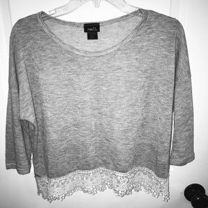 Gray cropped sweater with lace detailing